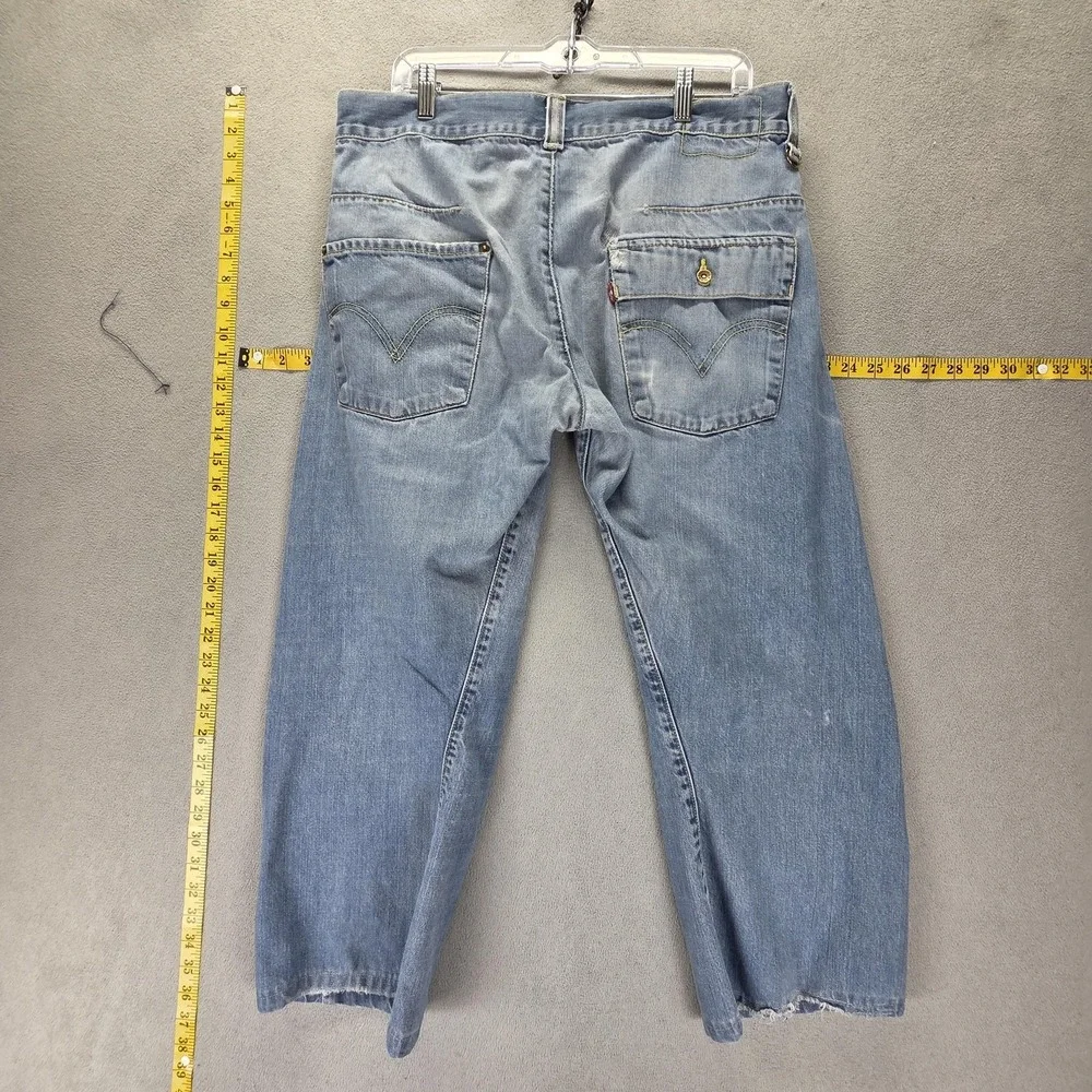 VTG Levis Engineered Jeans Mens Blue Twisted Flap Pockets Altered Hem Fits 34x25
